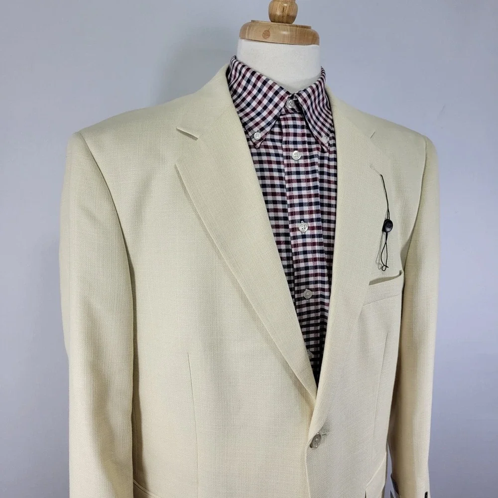 Kilburn Finch Men's‎ Sport Coat Blazer Two Button Ivory Polyester Blend 46L NEW